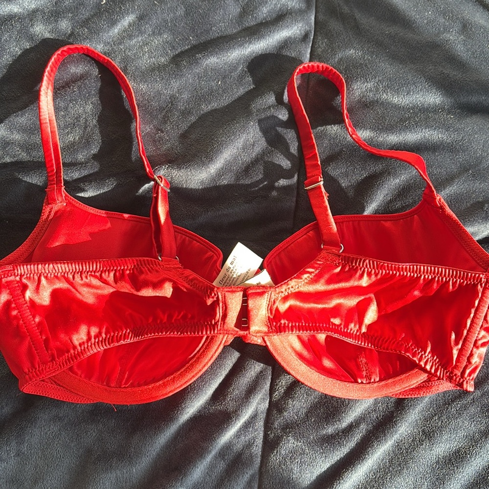 Fleur du Mal Red Satin Underwire Bra - Picture 9 of 10